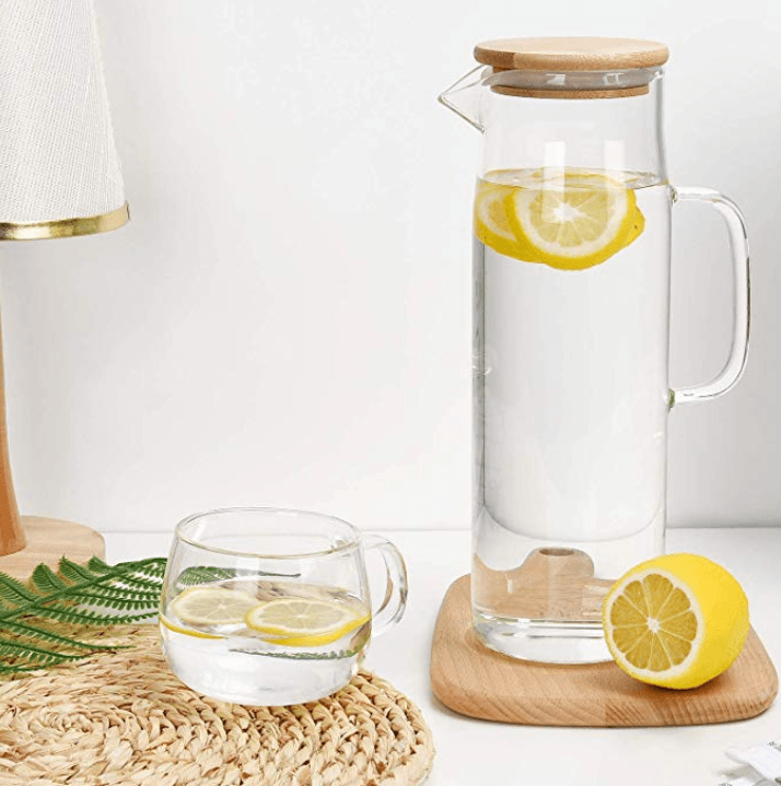 Wasserkaraffe PORTO 1,5 l Borosilikatglas mit Holzdeckel Wasserkaraffe Aturel
